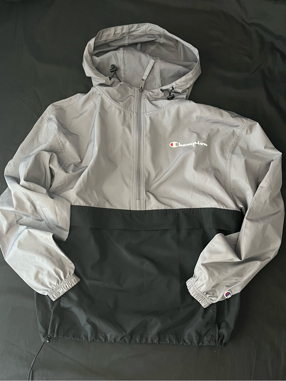 Champion Two-Tone Gray and Black Hooded Windbreaker Pullover